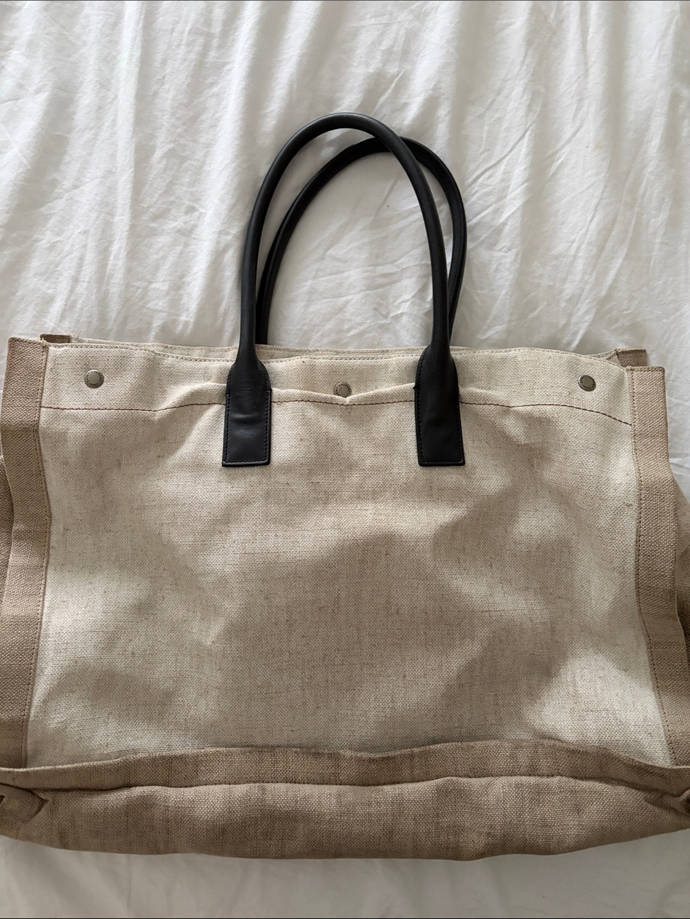 Saint Laurent Beige Canvas Rive Gauche Tote with Black Handles - Picture 3 of 4